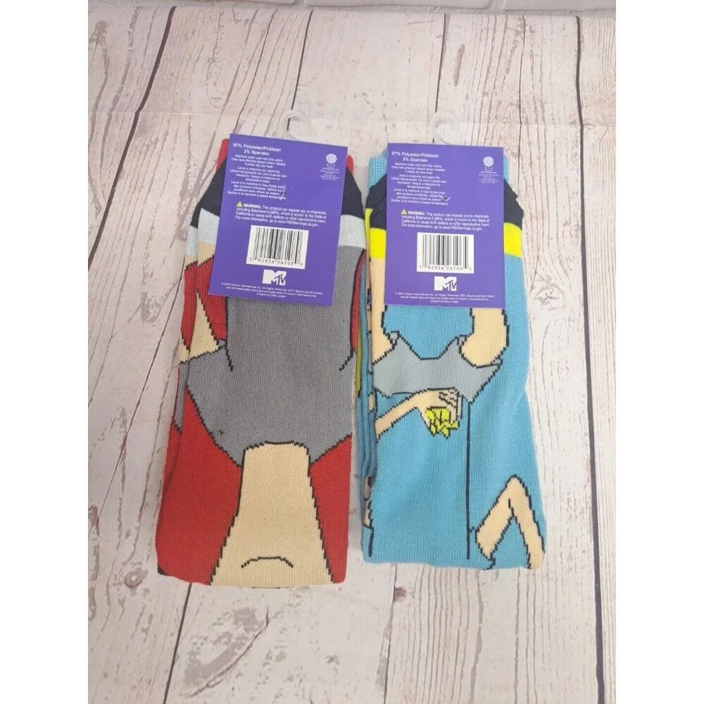 Hyp Beavis and Butthead Crew Socks - 2 Pairs Size 6-12 Unisex MTV New‎